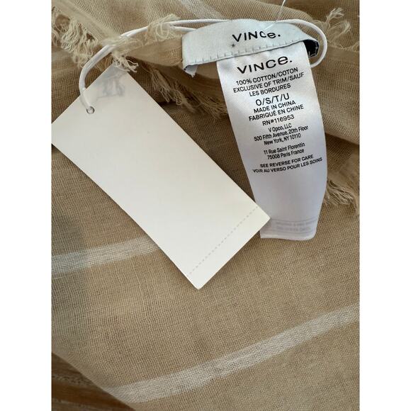 Vince Cotton Gauze Awning Stripe Travel Scarf Beige Parchment - Picture 5 of 6